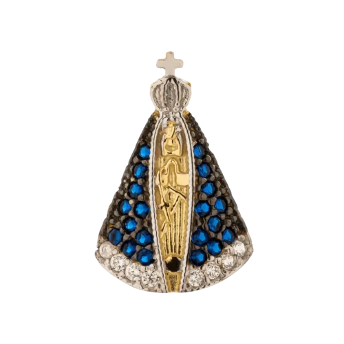 1468 - Pingente Nossa Senhora Aparecida em ouro 18K cravejada em zircônia