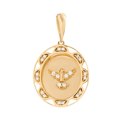 1472 - Pingente espírito santo em ouro 18K cravejado em zirônia