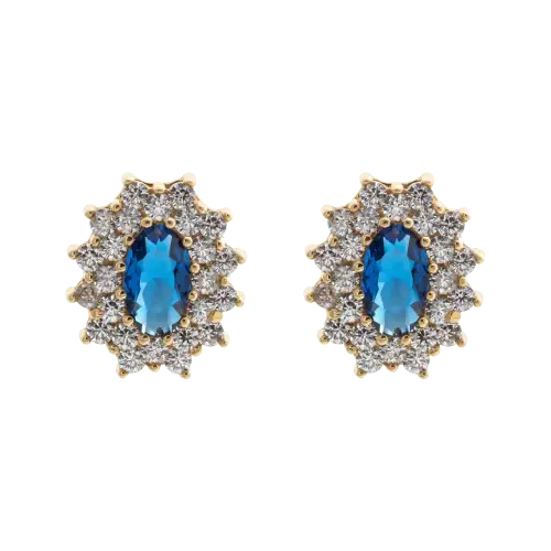 1411 - Brinco oval em ouro 18K cravejado em zircônia