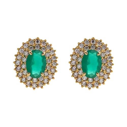 1412 - Brinco oval em ouro 18K cravejado em zircônia