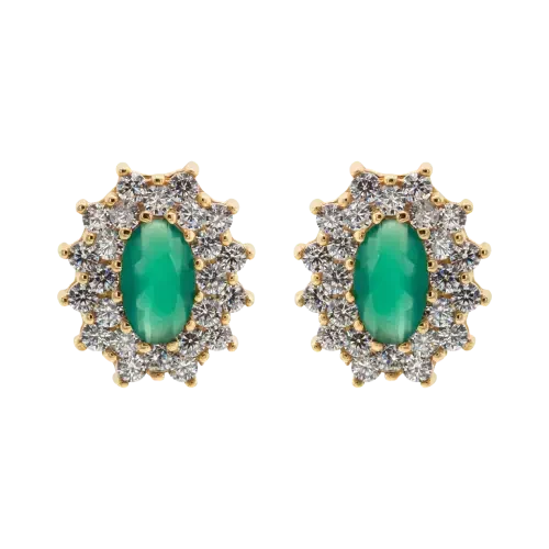 1425 - Brinco oval em ouro 18K cravejado em zircônia