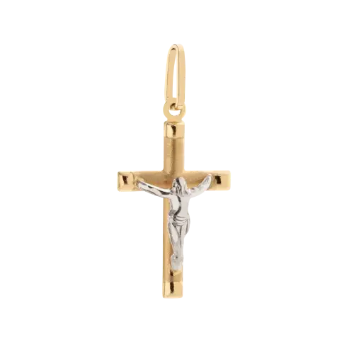 1477 - Pingente Crucifixo em ouro 18K Amarelo e Branco