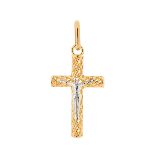 1478 - Pingente Crucifixo em ouro 18K Amarelo e Branco 2
