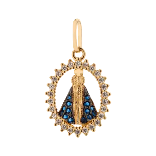 1495 - Pingente Nossa Senhora Aparecida em ouro 18K cravejada em zircônia