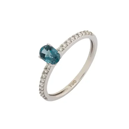 1315 - Anel em ouro branco 18K com diamantes e topazio london